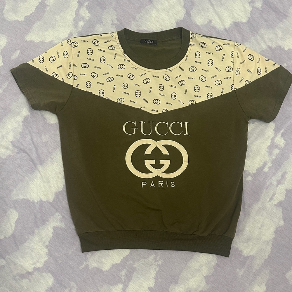 Gucci Olive and Beige Logo Tee
